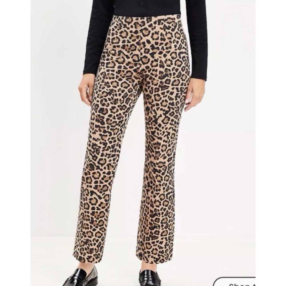 LOFT Womens Leopard Print cropped Flared Pants Size 12 Boho Glam Festival Whimsy